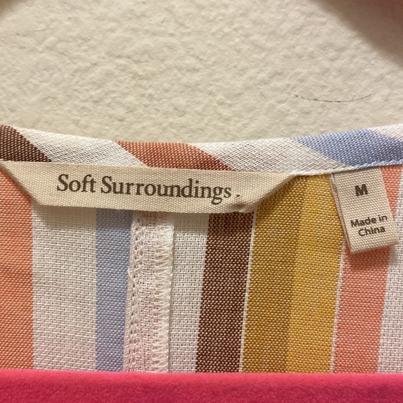 Soft Surroundings womens Enyo Striped Cotton Tencel Shirt Top in orange … - Picture 2 of 6